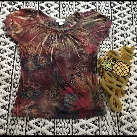 Petite Sophisticate Tops - Petite Sophisticate Colorful Short Sleeve Top Petite Sophisticate Tops - Petite Sophisticate Colorful Short Sleeve Top
